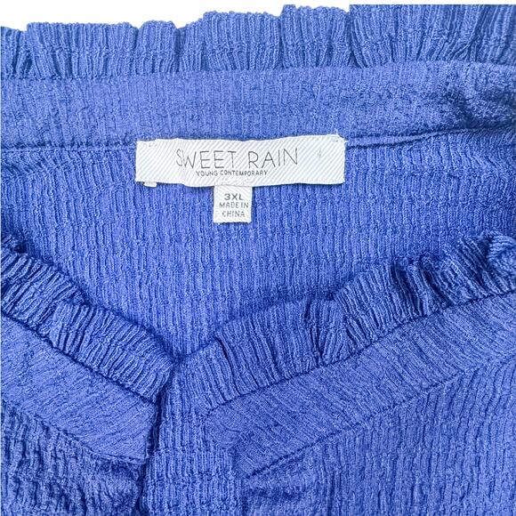 Sweet Rain Navy Blue Textured Flutter Sleeve V-Neck Blouse - 3XL - Picture 7 of 8